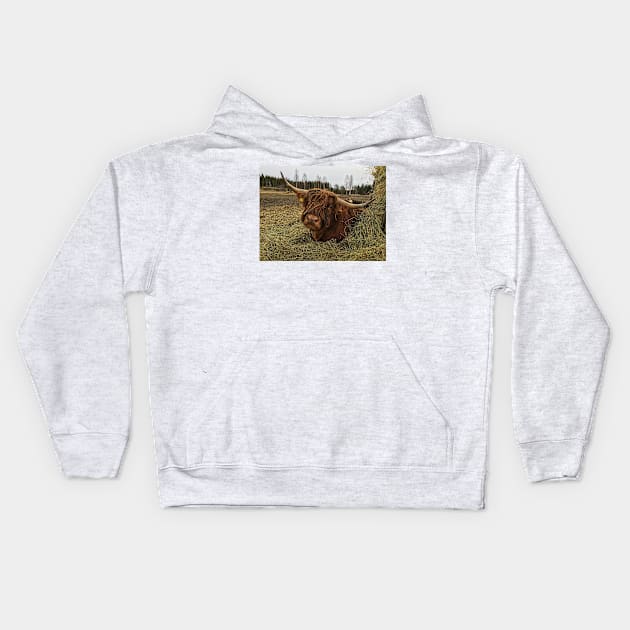 Scottish Highland Cattle Bull 2338 Kids Hoodie by SaarelaHighland